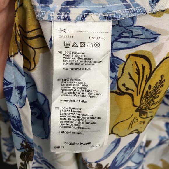 LONG TALL SALLY Long-Sleeve V-Neck White mustard Blue Fall autumn Floral 14T 14 - Picture 6 of 8